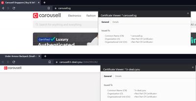 Comparison between certificates of real vs fake carousell website