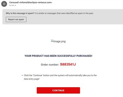 Spam email for "successful" purchase