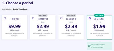Hostinger Single WordPress Plan Choose Period